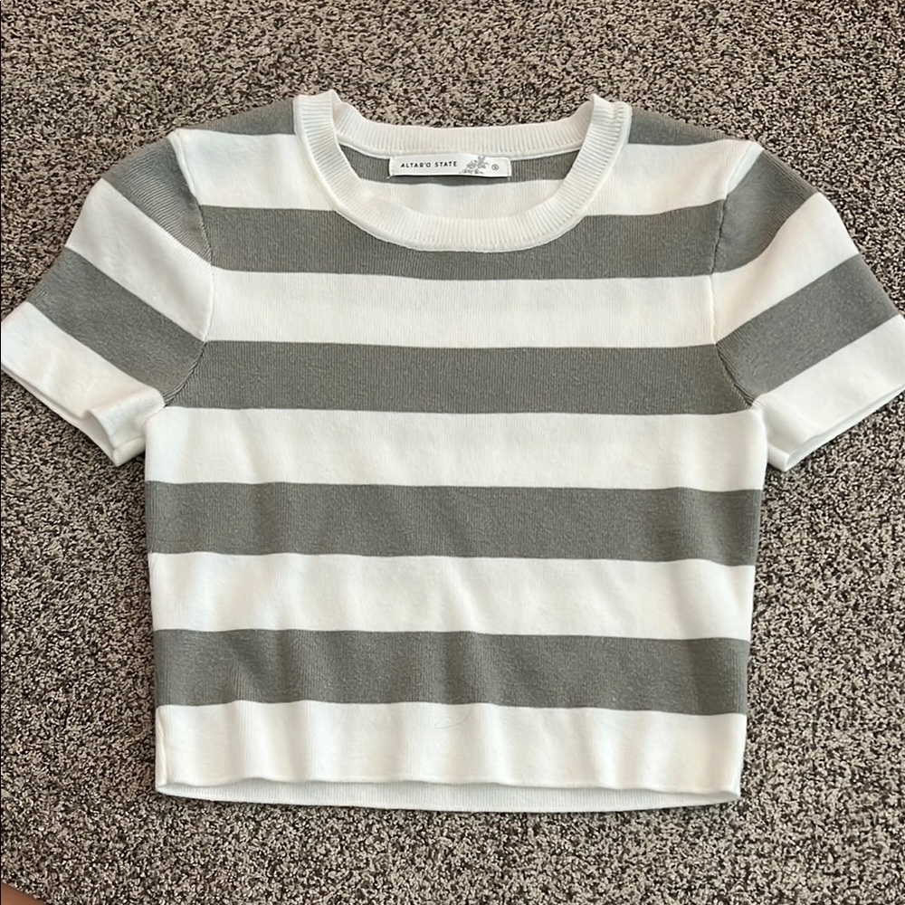 Altar'd State Gray and White Striped Tee